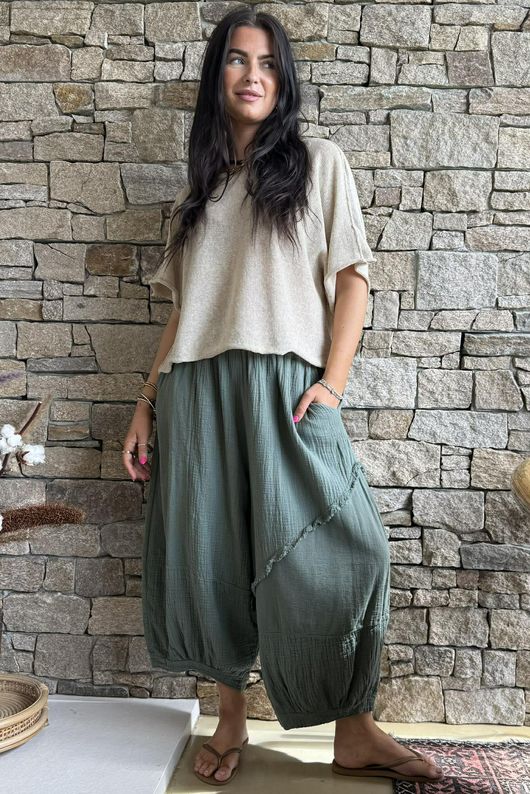 Tasha Cushion Cotton Driftwood Bloom Pant Khaki